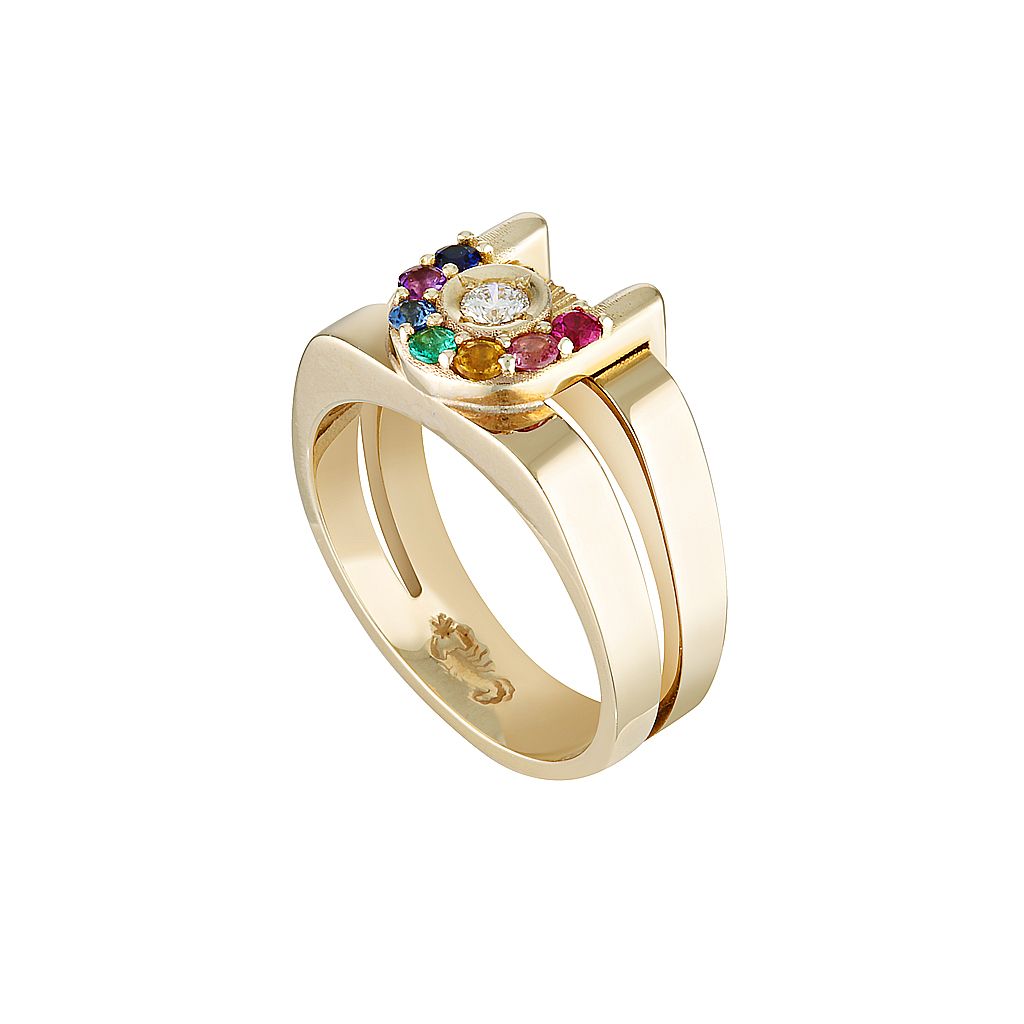 RAINBOW ZIGGY OPEN SIGNET RING - Yellow & White Gold — White Gold / Yellow Gold, Diamond