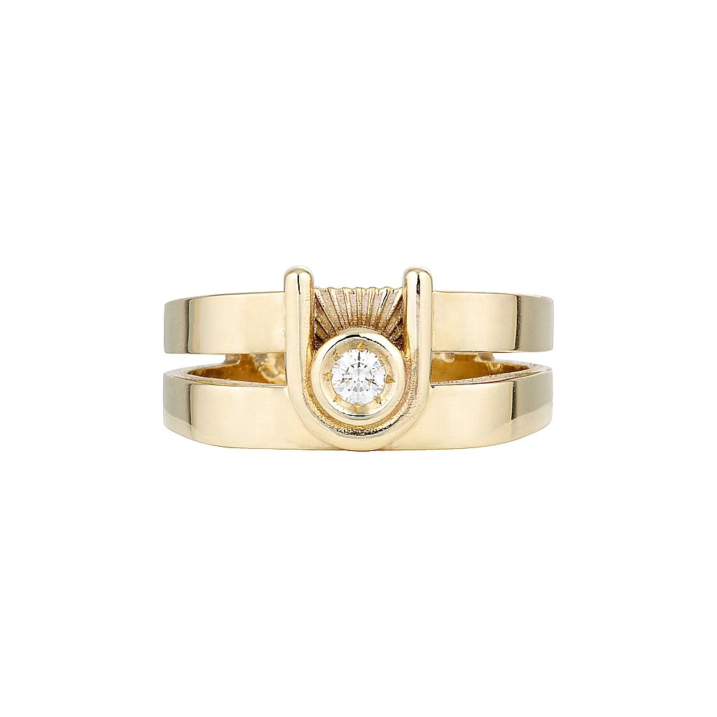 ZIGGY OPEN SIGNET RING- Yellow & White Gold — White Gold / Yellow Gold, Diamond
