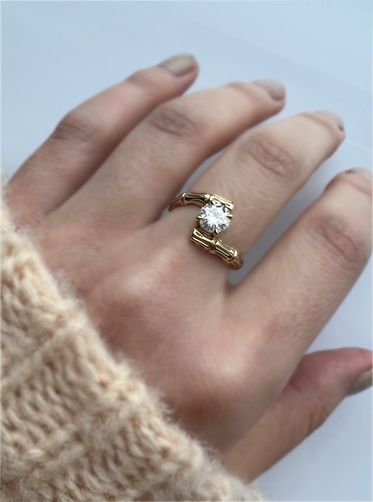 BAMBU RING - Yellow & White Gold — White Gold / Yellow Gold, Diamond / Moissanite