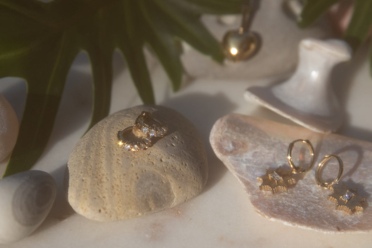 CHER HUGGIE HOOPS — White Gold / Yellow Gold / Sterling Silver, Diamond / Sapphire