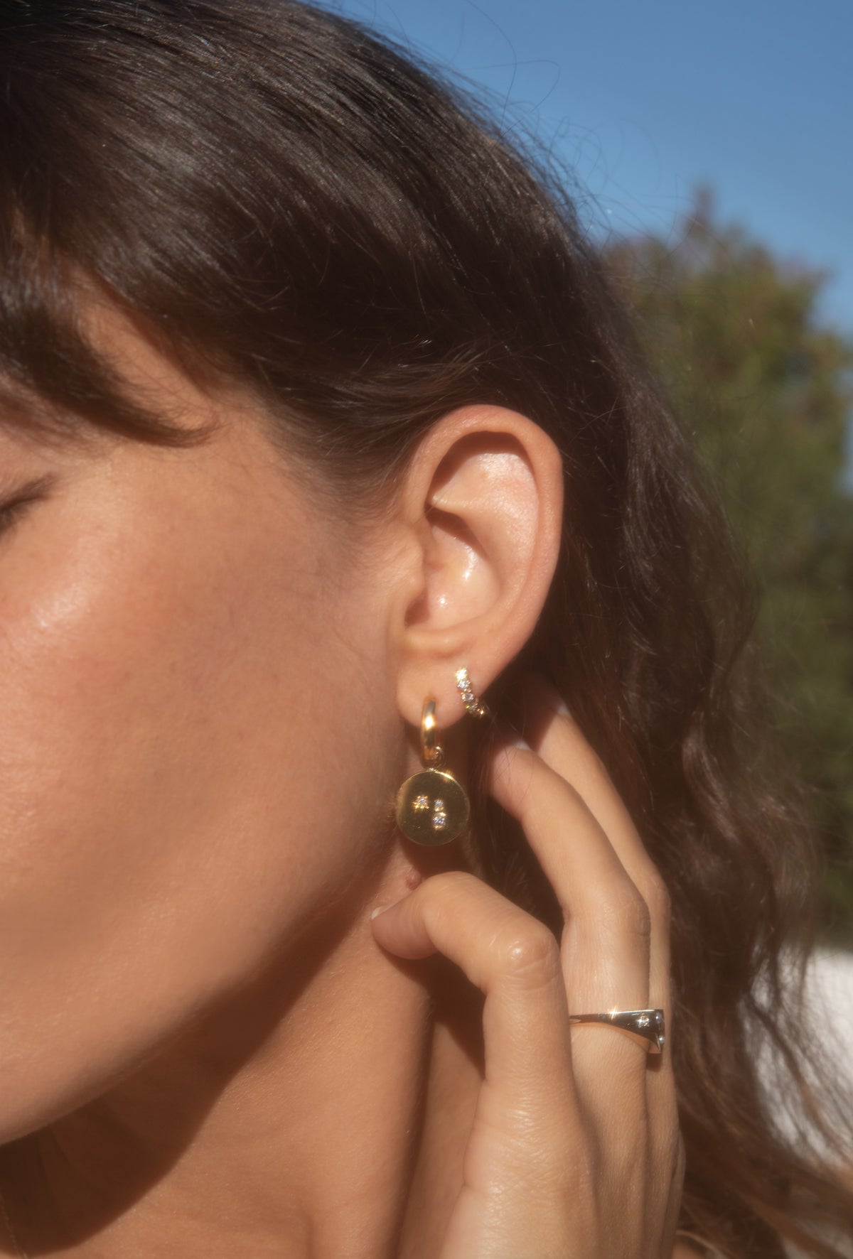 CHER HUGGIE HOOPS — White Gold / Yellow Gold / Sterling Silver, Diamond / Sapphire