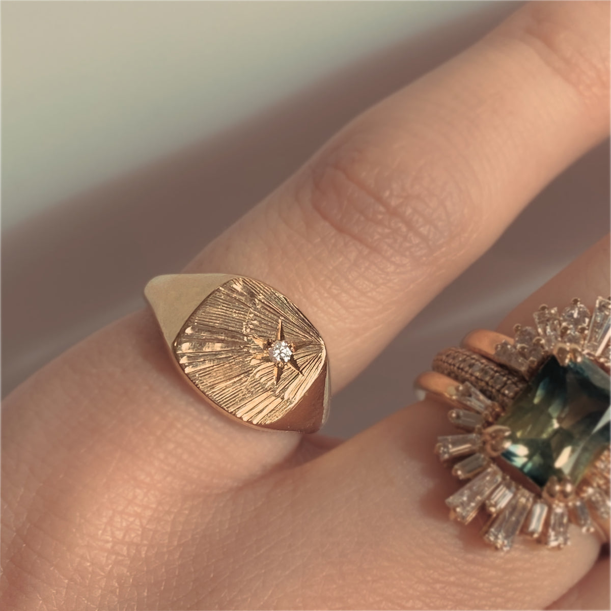 HARLOW SIGNET RING — White Gold / Yellow Gold / Sterling Silver, Diamond