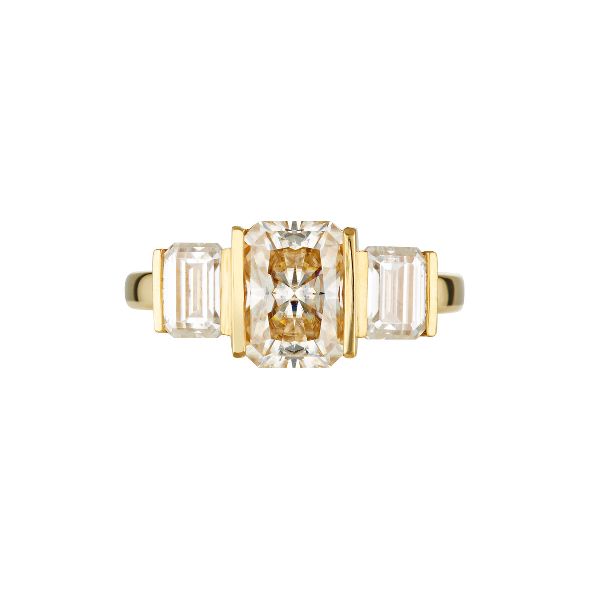 BAUHAUS TRILOGY RING — White Gold / Yellow Gold, Diamond / Moissanite / Emerald