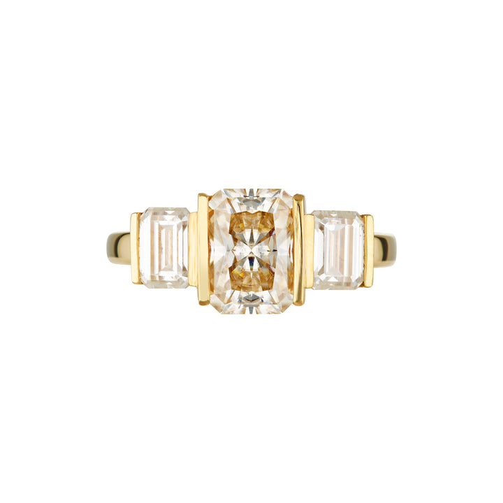 BAUHAUS TRILOGY RING — White Gold / Yellow Gold, Diamond / Moissanite / Emerald