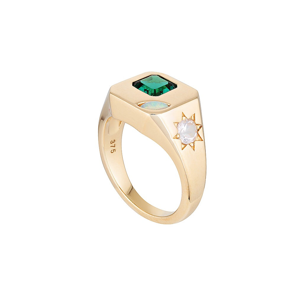 BB SIGNET RING — Yellow Gold / Sterling Silver, Emerald / Opal / Quartz