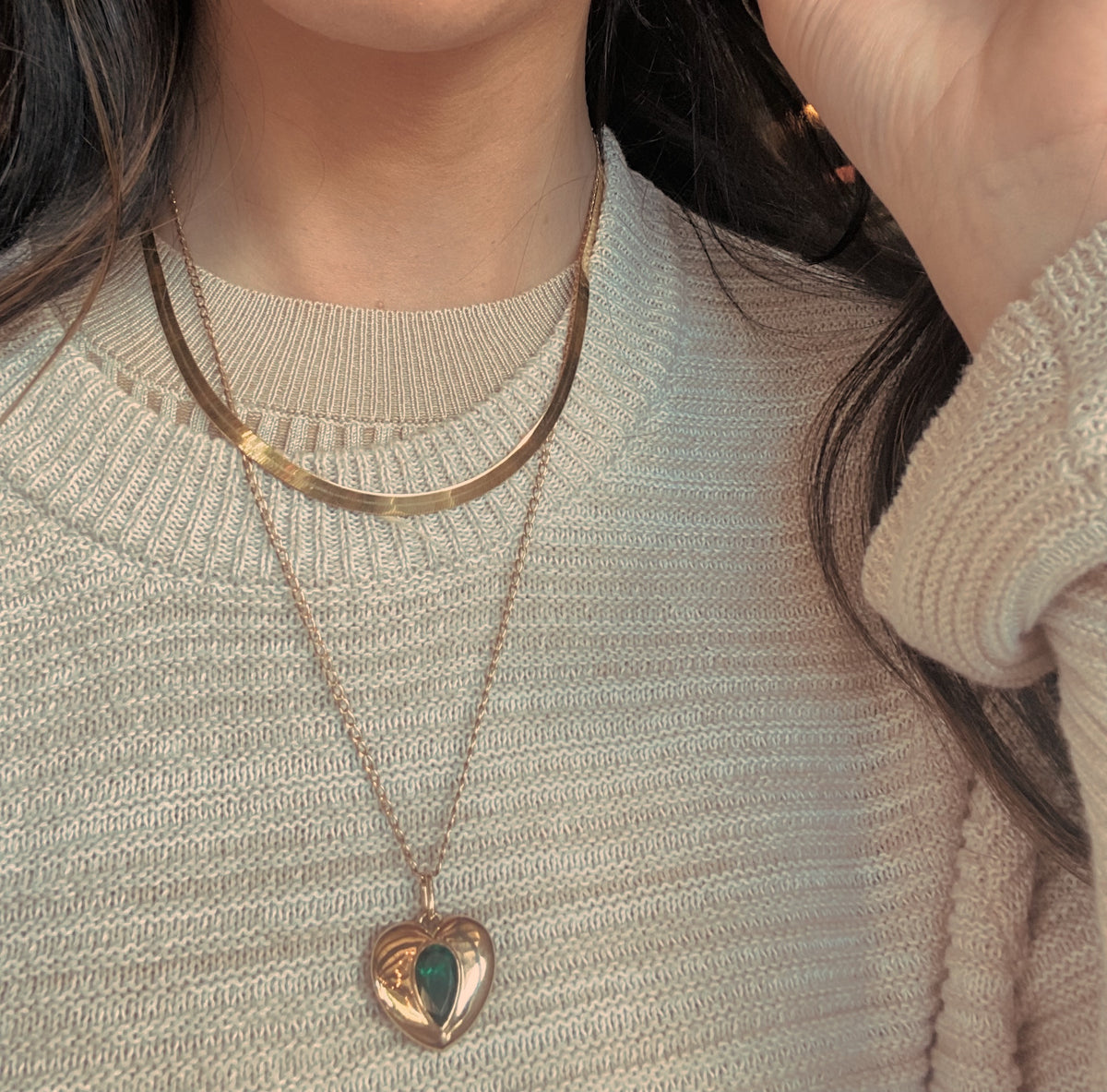 VICTORIA NECKLACE — Yellow Gold / Sterling Silver, Emerald