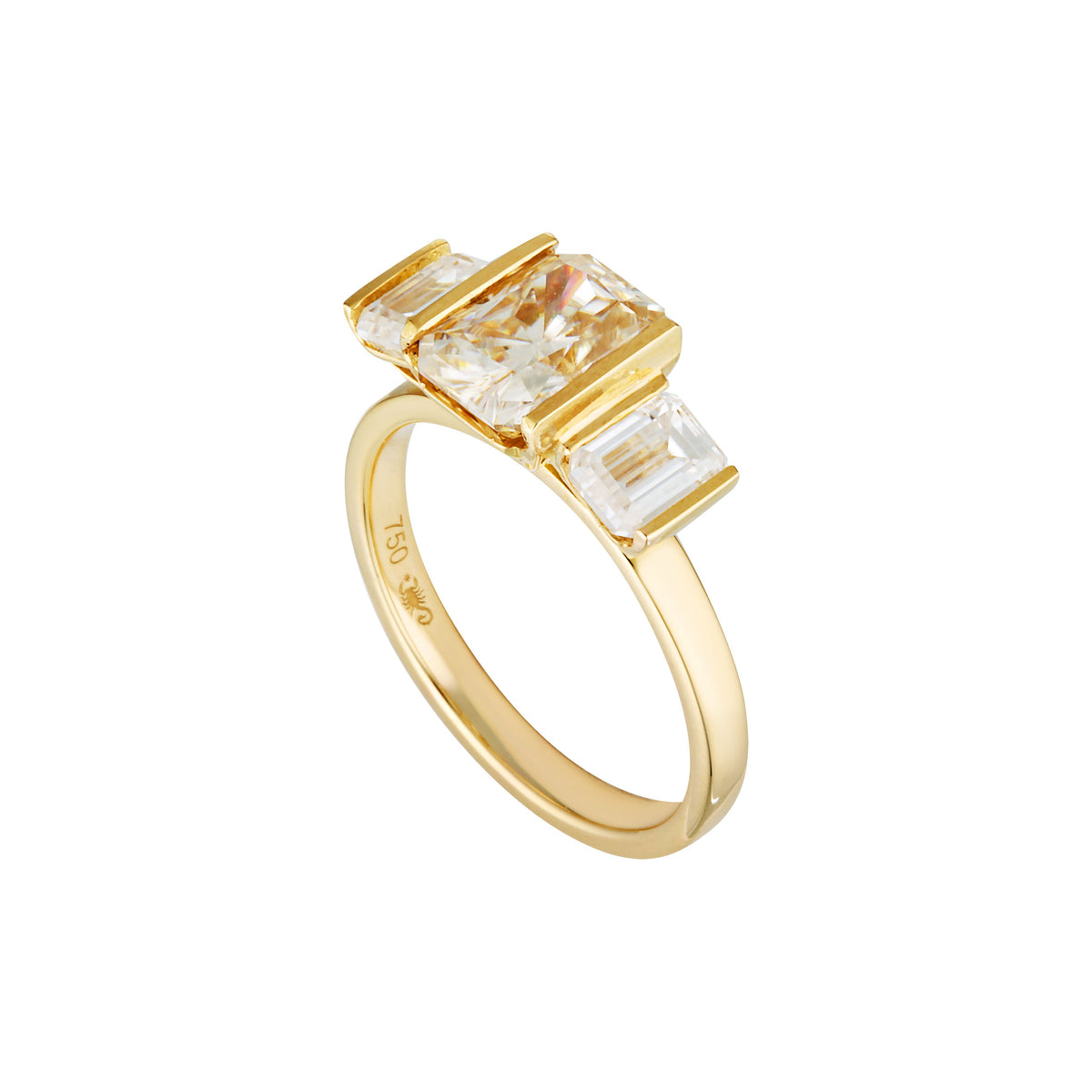 BAUHAUS TRILOGY RING — White Gold / Yellow Gold, Diamond / Moissanite / Emerald
