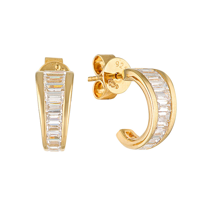 EDIE HUGGIE HOOPS — White Gold / Yellow Gold / Gold Plated / Sterling Silver, Cubic Zirconia
