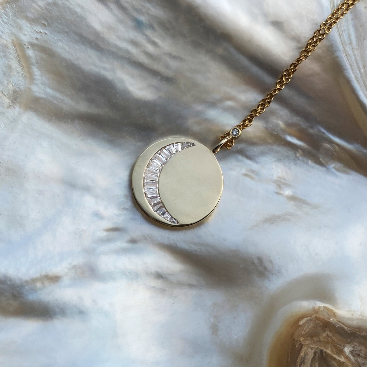 LUNAR PENDANT- Gold — White Gold / Yellow Gold / Gold Plated / Sterling Silver, Diamond / Cubic Zirconia