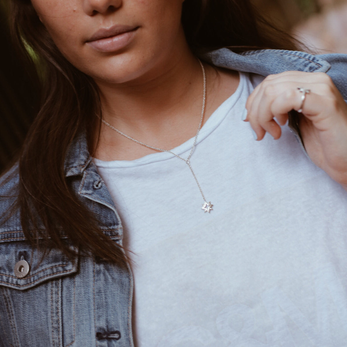 NORTH STAR Y NECKLACE — Sterling Silver, Cubic Zirconia
