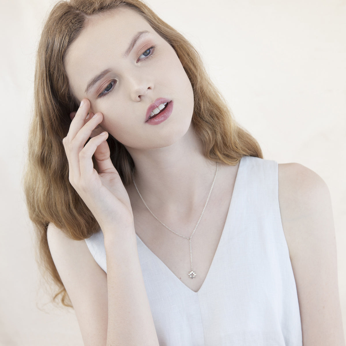 NORTH STAR Y NECKLACE — Sterling Silver, Cubic Zirconia