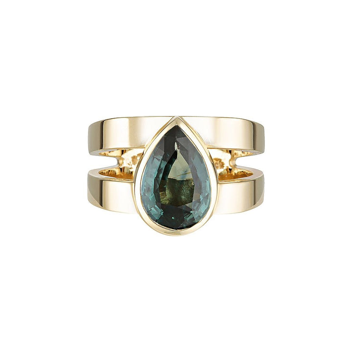 PEAR CUT ZIGGY OPEN SIGNET RING — White Gold / Yellow Gold, Diamond / Sapphire