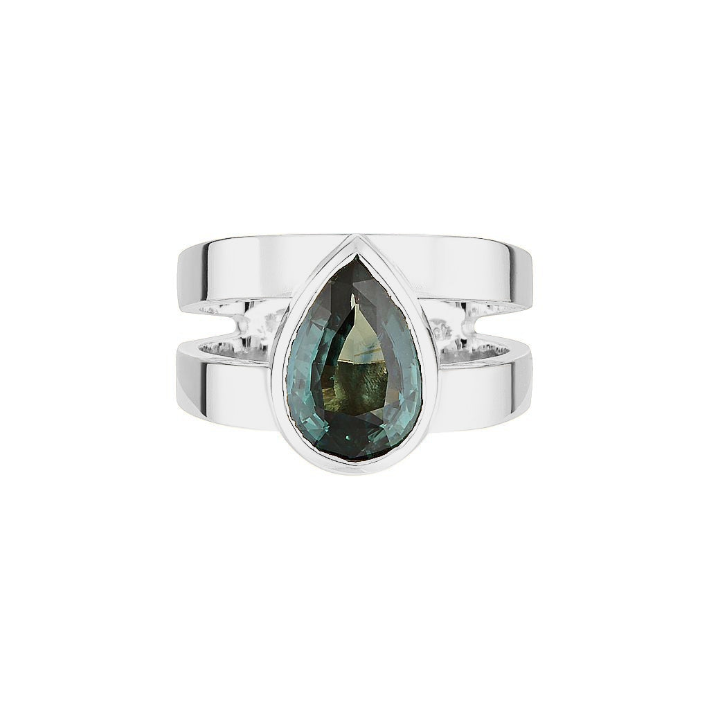 PEAR CUT ZIGGY OPEN SIGNET RING — White Gold / Yellow Gold, Diamond / Sapphire