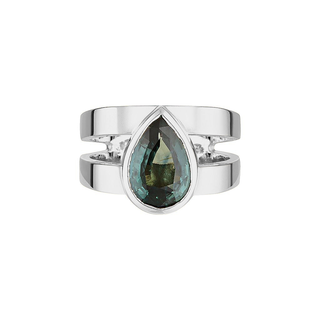 PEAR CUT ZIGGY OPEN SIGNET RING — White Gold / Yellow Gold, Diamond / Sapphire