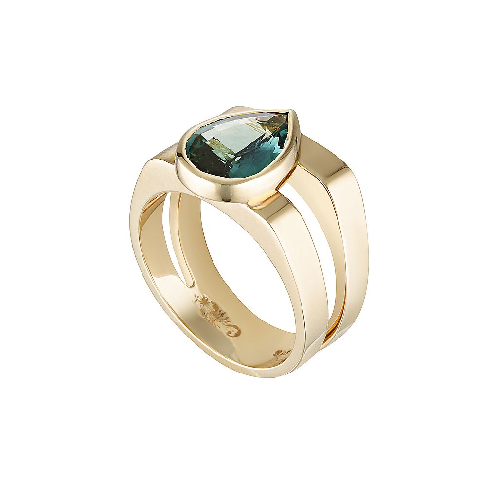 PEAR CUT ZIGGY OPEN SIGNET RING — White Gold / Yellow Gold, Diamond / Sapphire