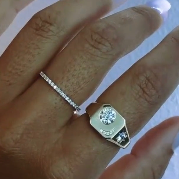 SELENE SIGNET RING — White Gold / Yellow Gold / Sterling Silver, Diamond / Moissanite / Sapphire