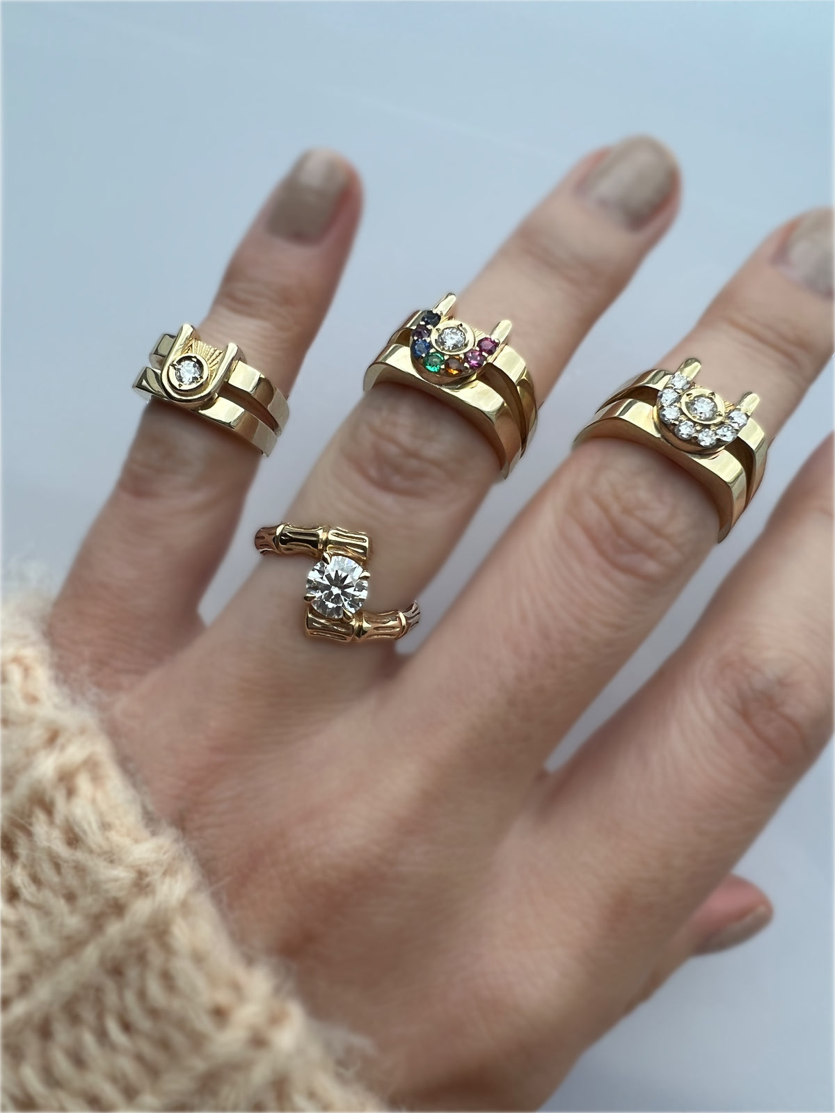BAMBU RING - Yellow & White Gold — White Gold / Yellow Gold, Diamond / Moissanite