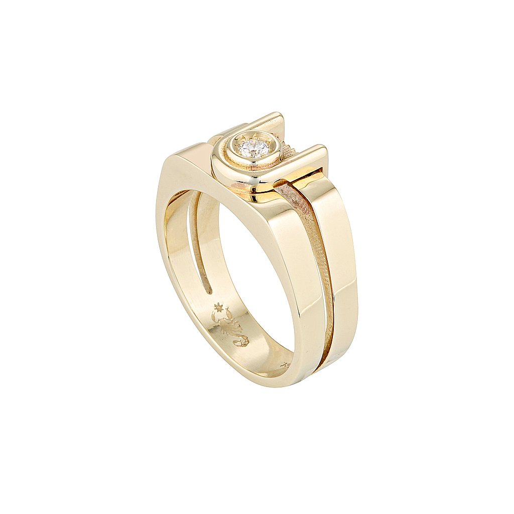ZIGGY OPEN SIGNET RING- Yellow & White Gold — White Gold / Yellow Gold, Diamond
