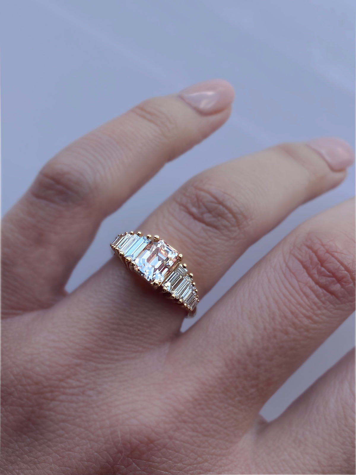 SUMMER ENGAGEMENT RING - Peach Sapphire — White Gold / Yellow Gold, Diamond / Sapphire