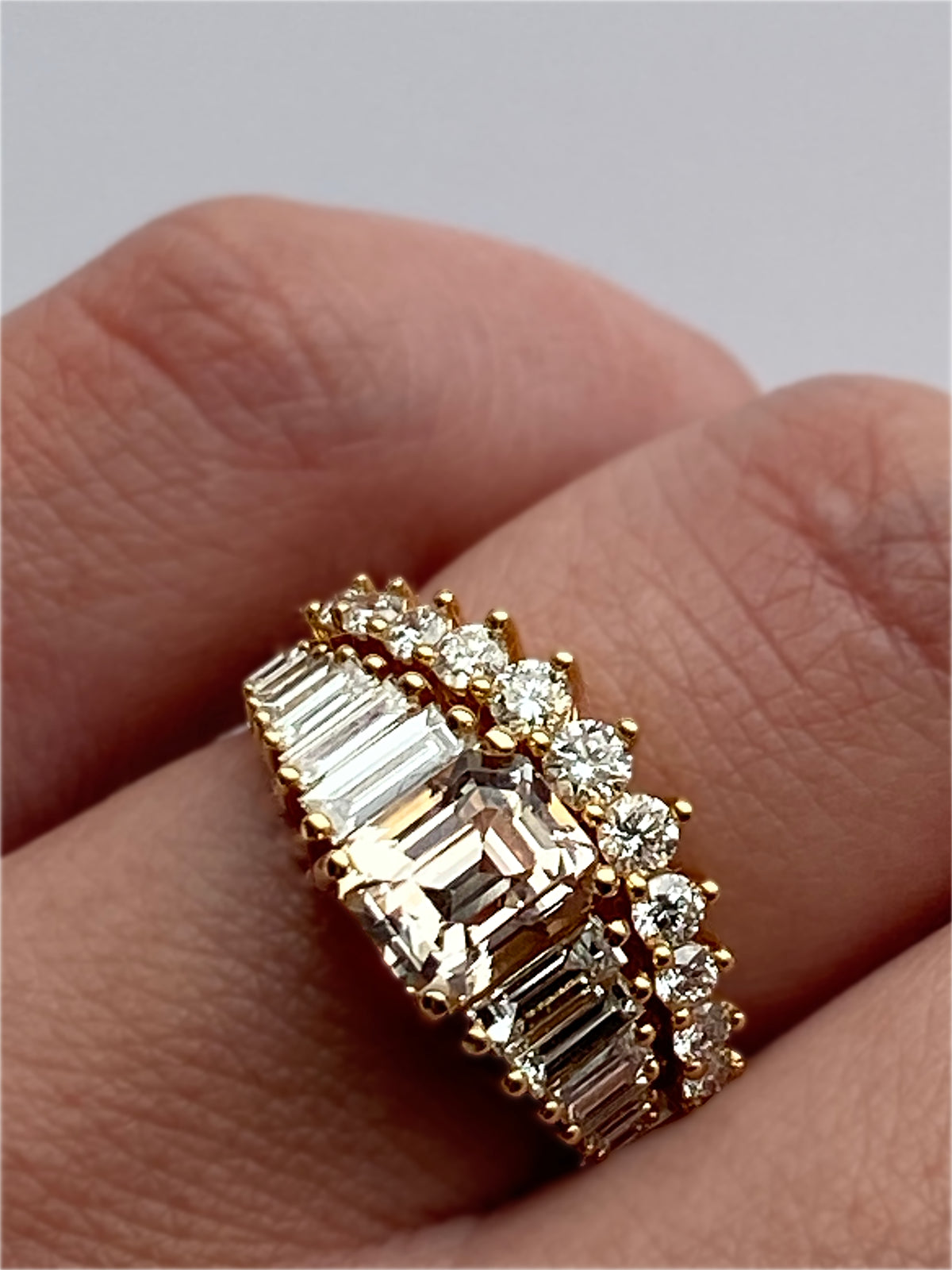 SUMMER ENGAGEMENT RING - Peach Sapphire — White Gold / Yellow Gold, Diamond / Sapphire