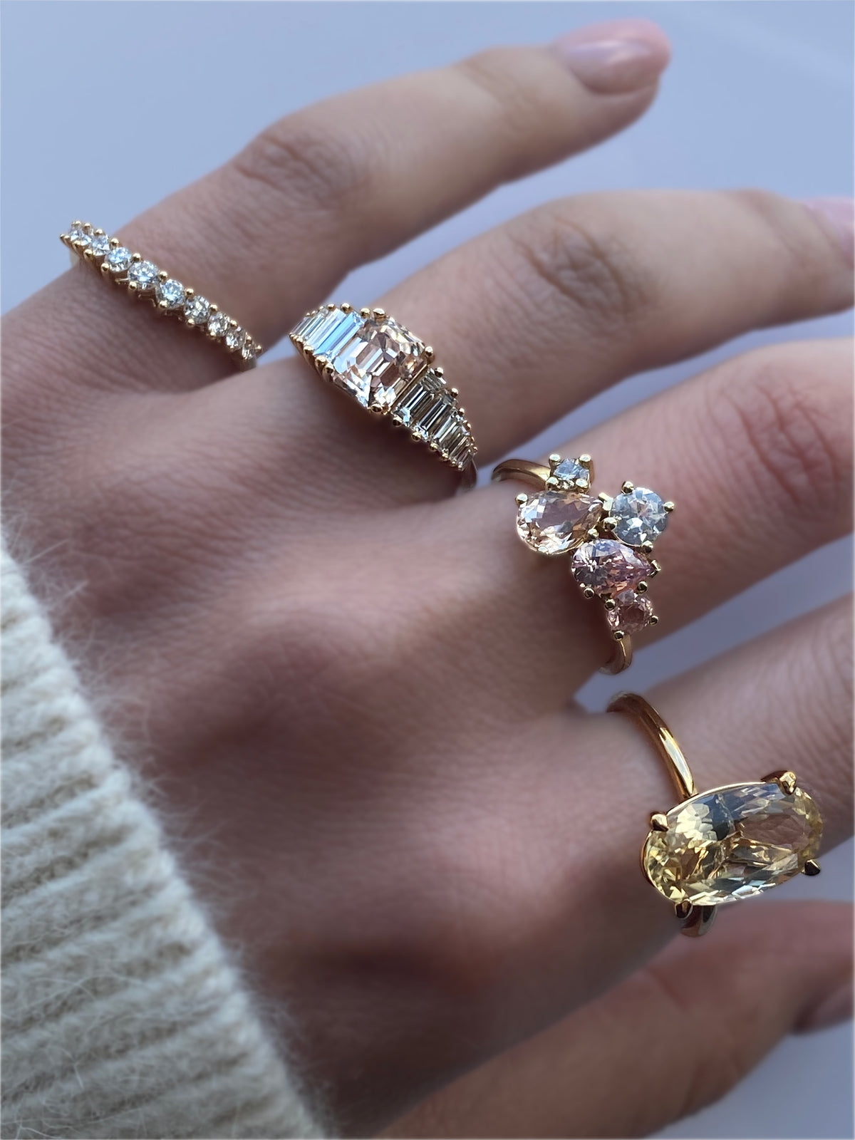 SUMMER ENGAGEMENT RING - Peach Sapphire — White Gold / Yellow Gold, Diamond / Sapphire