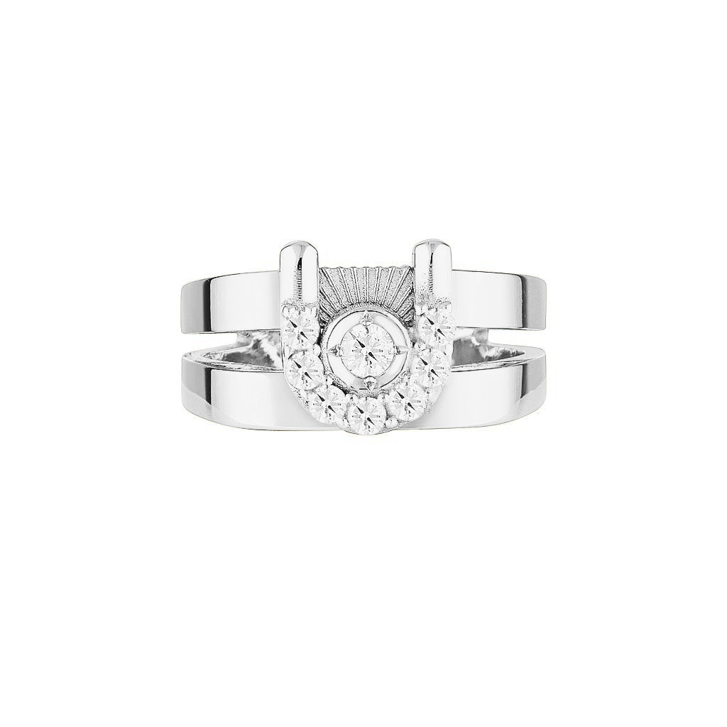WHITE SAPPHIRE ZIGGY OPEN SIGNET RING - Silver — Sterling Silver, Moissanite / Sapphire